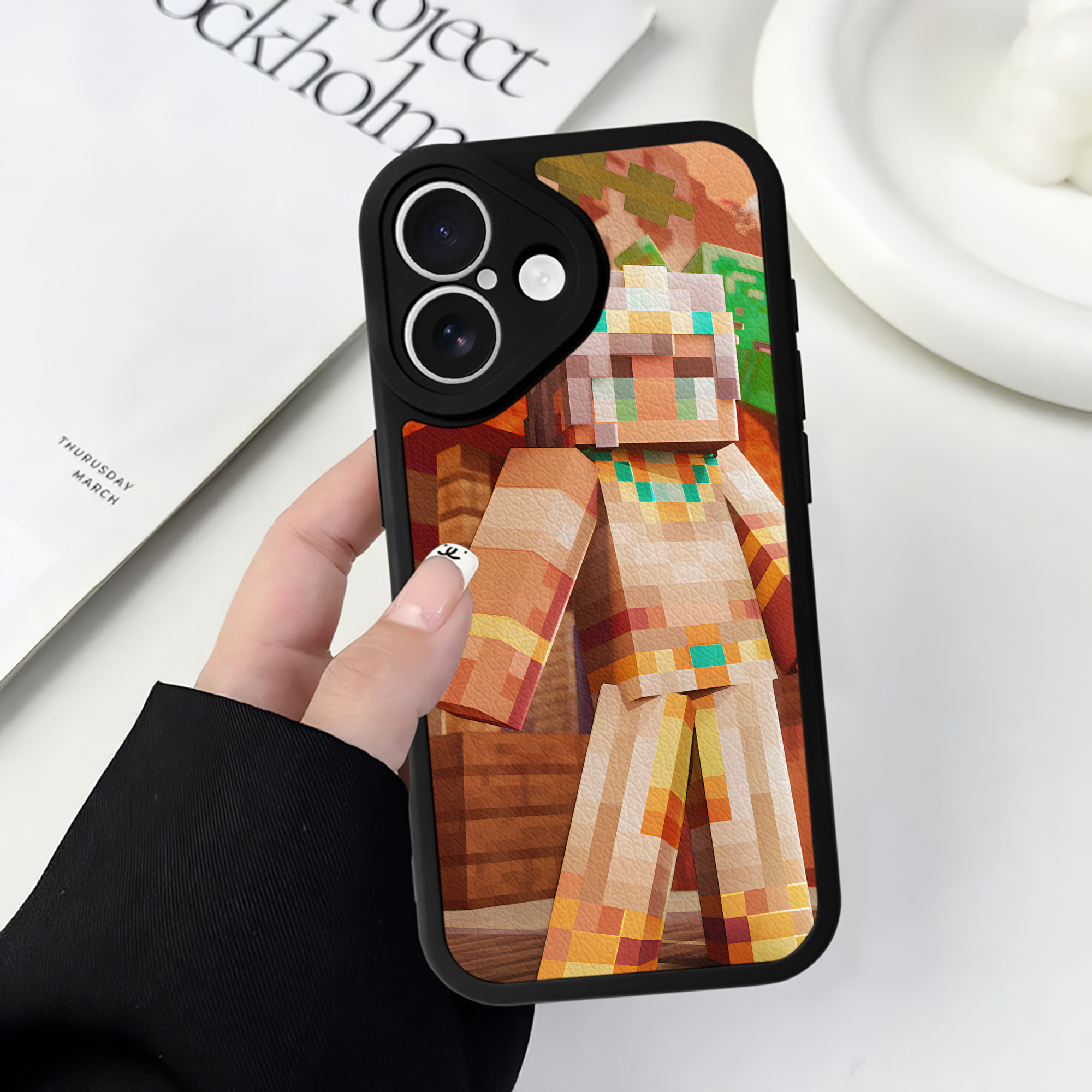 （画像用） マインクラフト ブロックの世界 Minecraft MC Block world 【iPhone 16シリーズ対応】シリコンスマホケース（レザー調） 材質：シリコン